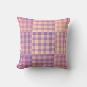 Yellow Pink Purple Chequered Patchwork Pattern Throw Pillow