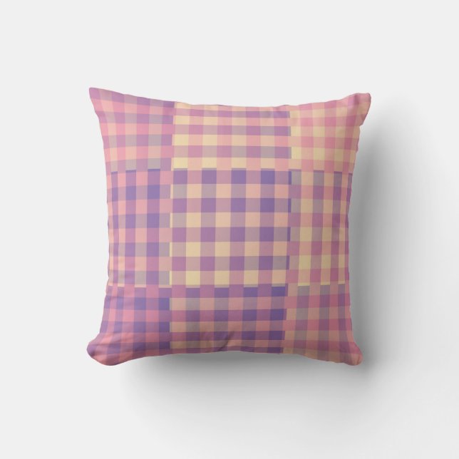 Yellow Pink Purple Chequered Patchwork Pattern Throw Pillow (Front)