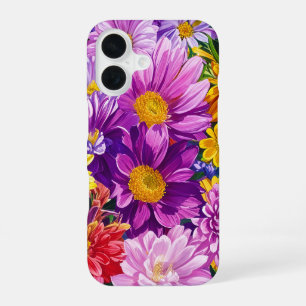 Yellow Pink Red Blue Green Garden Flowers Pattern iPhone 16 Case