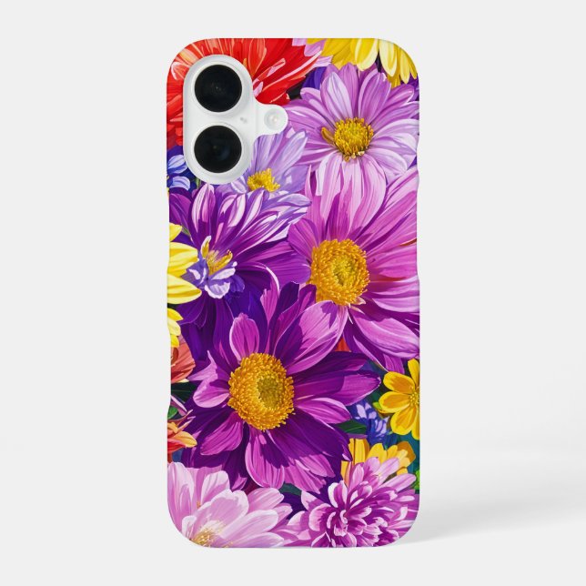 Yellow Pink Red Blue Green Garden Flowers Pattern iPhone 16 Case (Back)