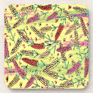 yellow, pink & red pattern coaster