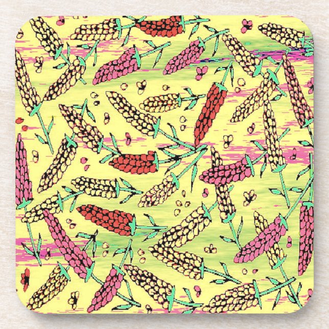 yellow, pink & red pattern coaster (Front)