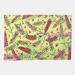 yellow, pink & red pattern kitchen towel