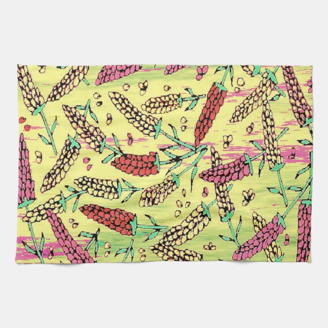 yellow, pink & red pattern kitchen towel (Horizontal)