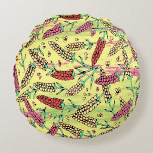 yellow, pink & red pattern round pillow