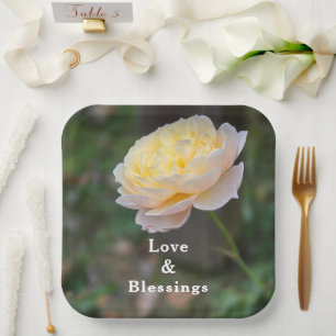 Yellow Pink Rose Love and Blessings Paper Plate