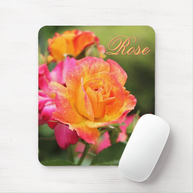 Yellow Pink Rose Mousepad (With Mouse)