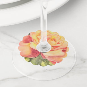 Yellow Pink Rose Wine Glass Tag