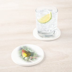 yellow pink rosebud coaster