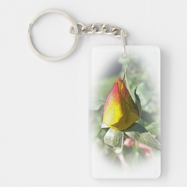 yellow pink rosebud keychain (Front)