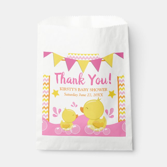 Yellow & Pink Rubber Ducky Polka Dot Baby Shower Favour Bag (Front)