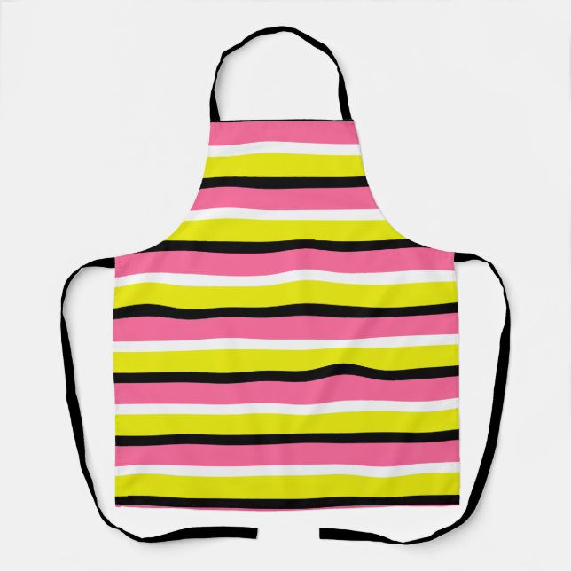 Yellow Pink Stripes Pattern Apron (Front)