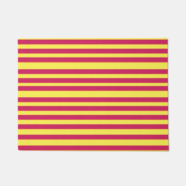Yellow, Pink Strpies Door Mat (Front)