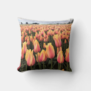 Yellow & Pink Tulip Field, Oregon Throw Pillow
