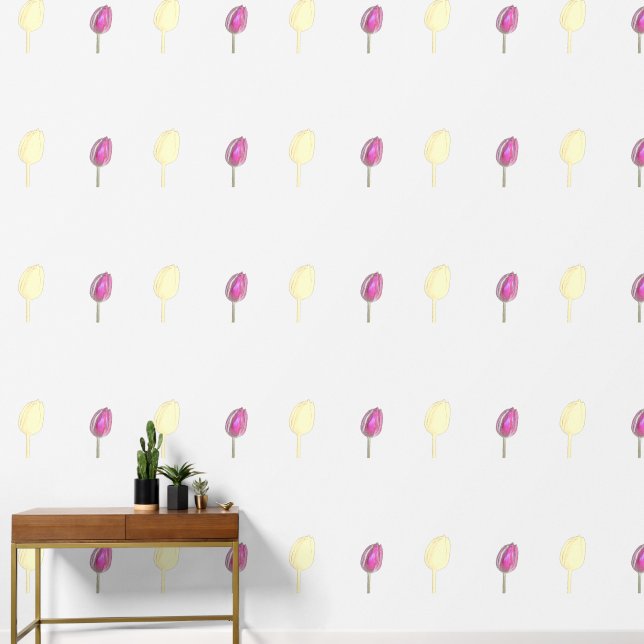 Yellow Pink Tulips Floral Patterns Garden Flowers Wallpaper (Hallway)