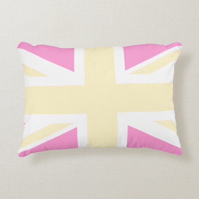 Yellow & Pink United Kingdom Flag / Union Jack Accent Pillow (Front)