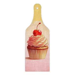Yellow Pink Vintage Cherry Cupcake Cutting Board