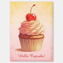 Yellow Pink Vintage Style Cherry Cupcake