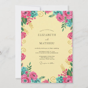 Yellow Pink Wildflower Wedding Invitation