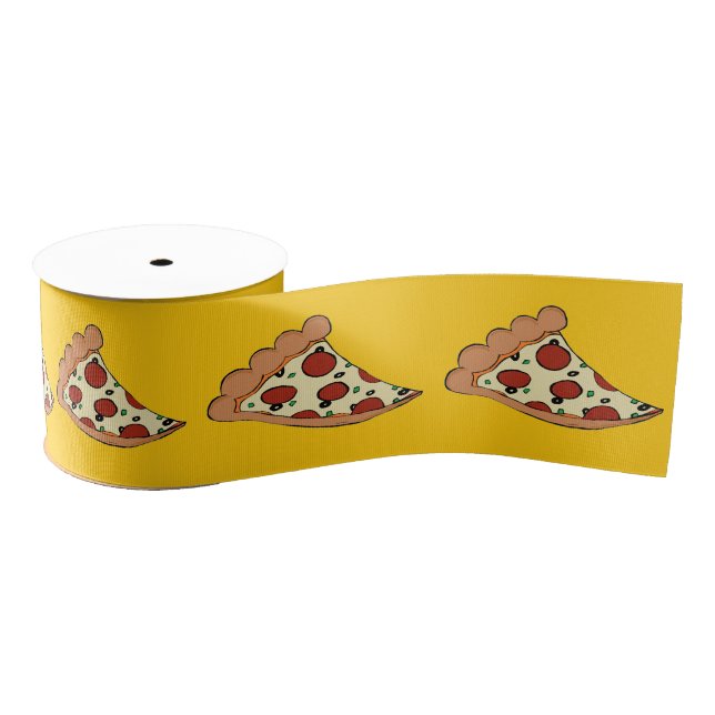 Yellow pizza slices tiled ribbon grosgrain ribbon (Spool)