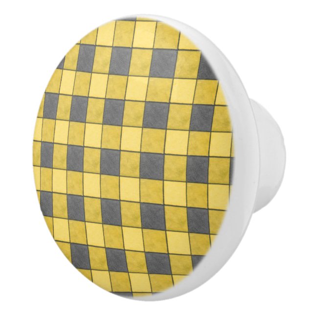 Yellow Plaid Check Drawer Knobs (Right)