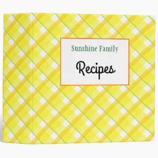 Yellow Plaid Checks Editable Recipe Binder