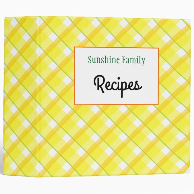 Yellow Plaid Checks Editable Recipe Binder (Front/Spine)