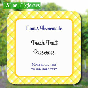 Yellow Plaid Checks Editable Retro Square Sticker