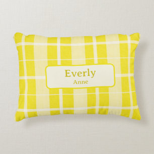 Yellow Plaid Custom Baby Name Nursery Accent Pillow