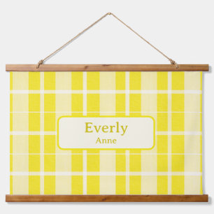 Yellow Plaid Custom Baby Name Sign Nursery Decor Hanging Tapestry