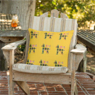Yellow Plaid DOG Yellow Outdoor Pillow