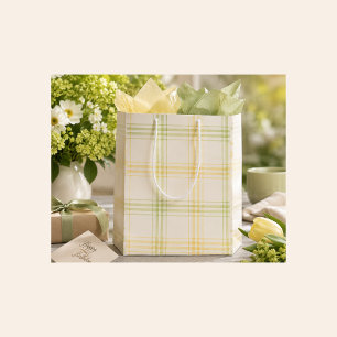 Yellow Plaid Gift Bag for Spring, Summer, Fall