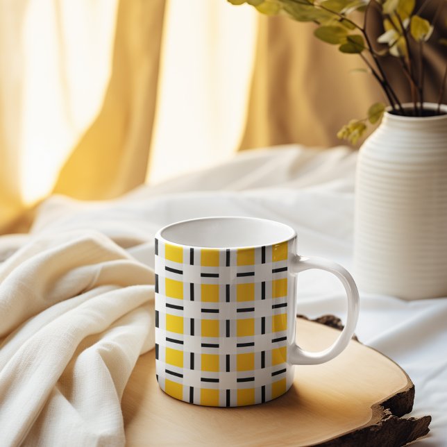 Yellow Plaid Pattern Coffee Mug (mug)