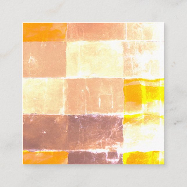 Yellow Plaid Peach  Square Business Card (Back)