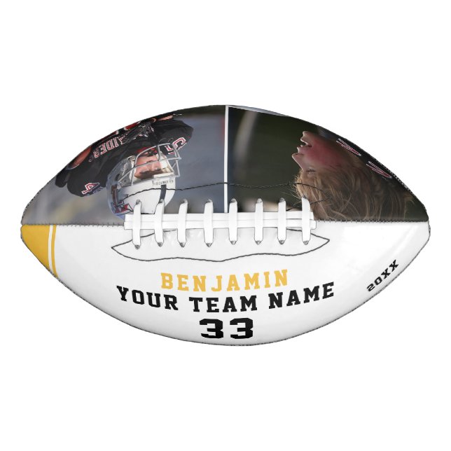 Yellow Player Name Number Team 2 Photo Collage Football (Front)