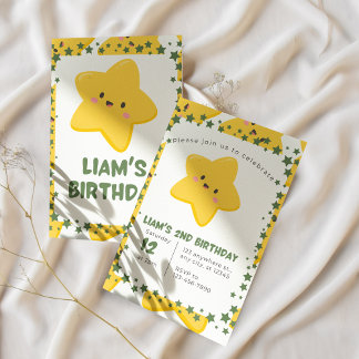 Yellow Playful star Kids Birthday invitation Card 