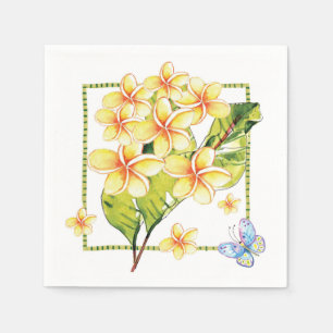 Yellow Plumeria & Butterfly Watercolor  Napkin
