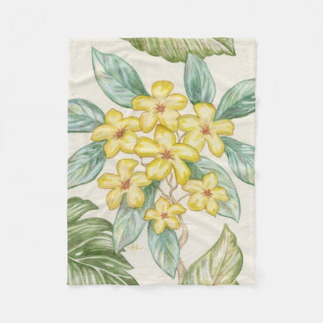Yellow Plumeria fleece throw Blanket (Front)