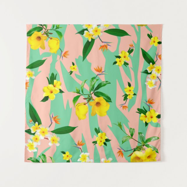 Yellow plumeria flowers seamless pattern tapestry (Front)
