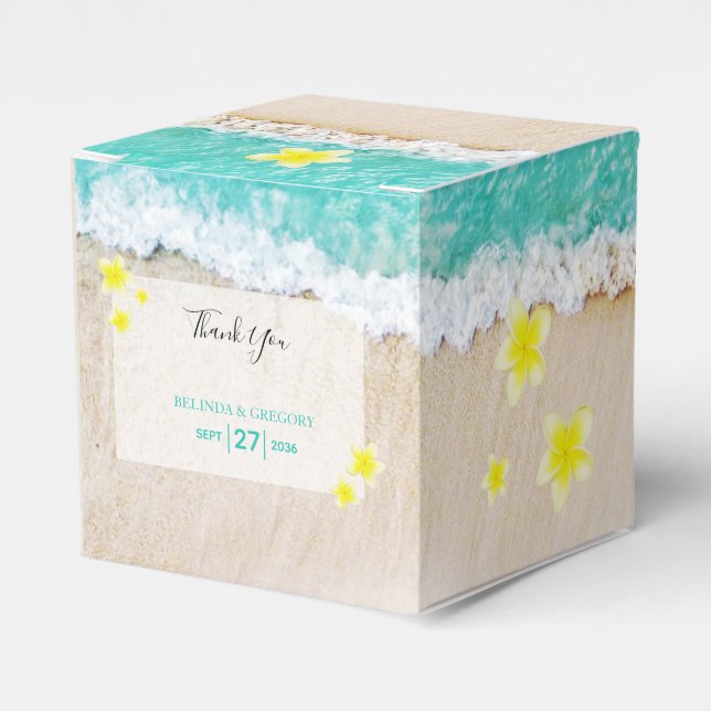 Yellow Plumeria Frangipani Tropical Beach Wedding Favor Box (Front Side)