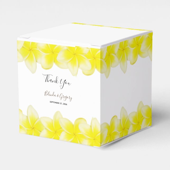Yellow Plumeria Frangipani Wedding Favor Box (Front Side)