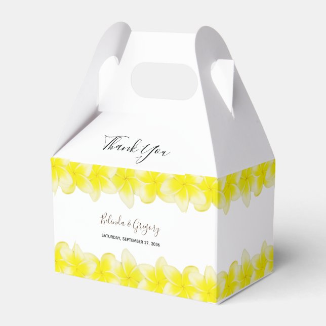 Yellow Plumeria Frangipani Wedding Favor Box (Front Side)