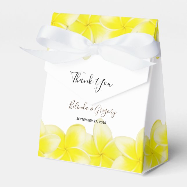 Yellow Plumeria Frangipani Wedding Favor Box (Front Side)