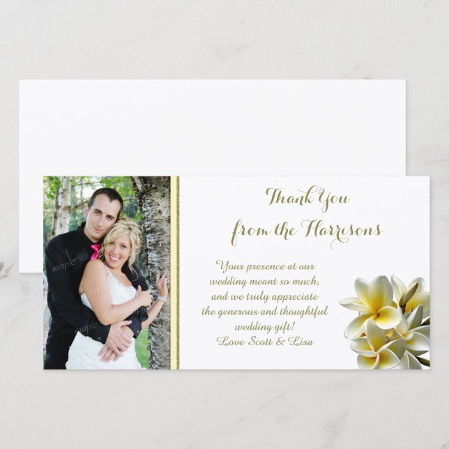 Yellow Plumeria Photo Wedding Thank You (Front/Back)