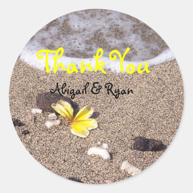 Yellow Plumeria Thank You Classic Round Sticker (Front)