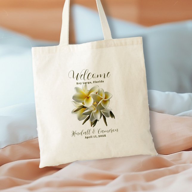 Yellow Plumeria Wedding Welcome Personalized Tote Bag (Creator Uploaded)