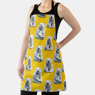 Yellow Polar Bear Pattern Design  Apron