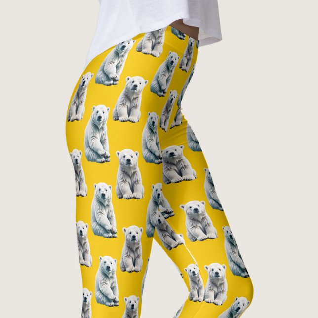 Yellow Polar Bear Pattern Design  Leggings (Creator Uploaded)