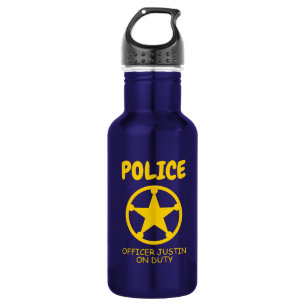 Yellow police star personalized kid's water bottle