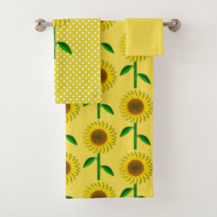 Yellow Polka Dot and Sunflowrs Bath Towel Set